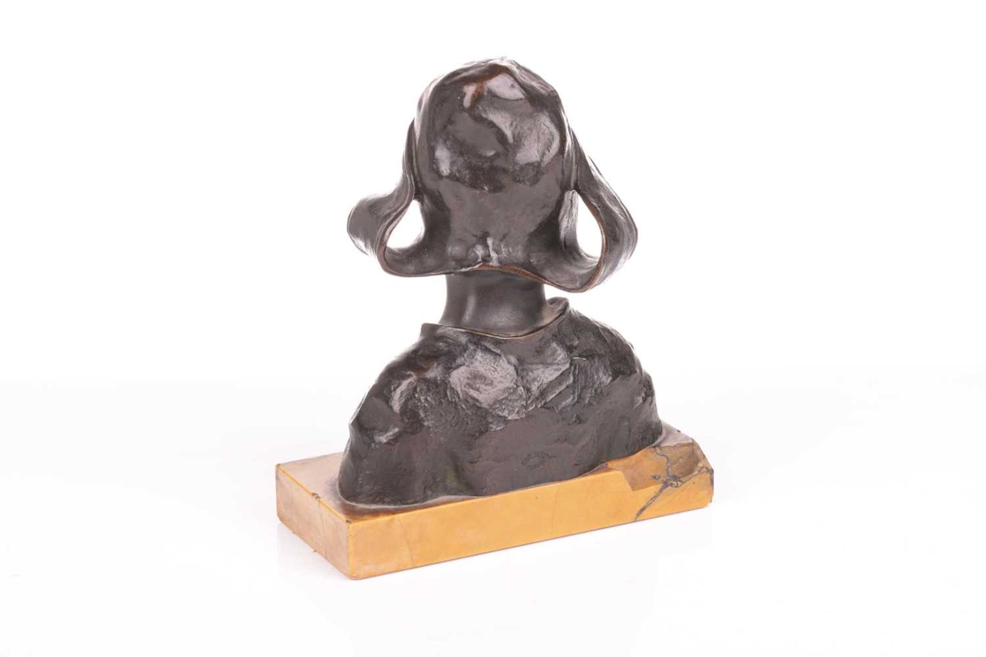 Ruth Milles (1873-1941), Head of a Breton Girl, patinated bronze on a marble base, signed verso, 16  - Image 4 of 5