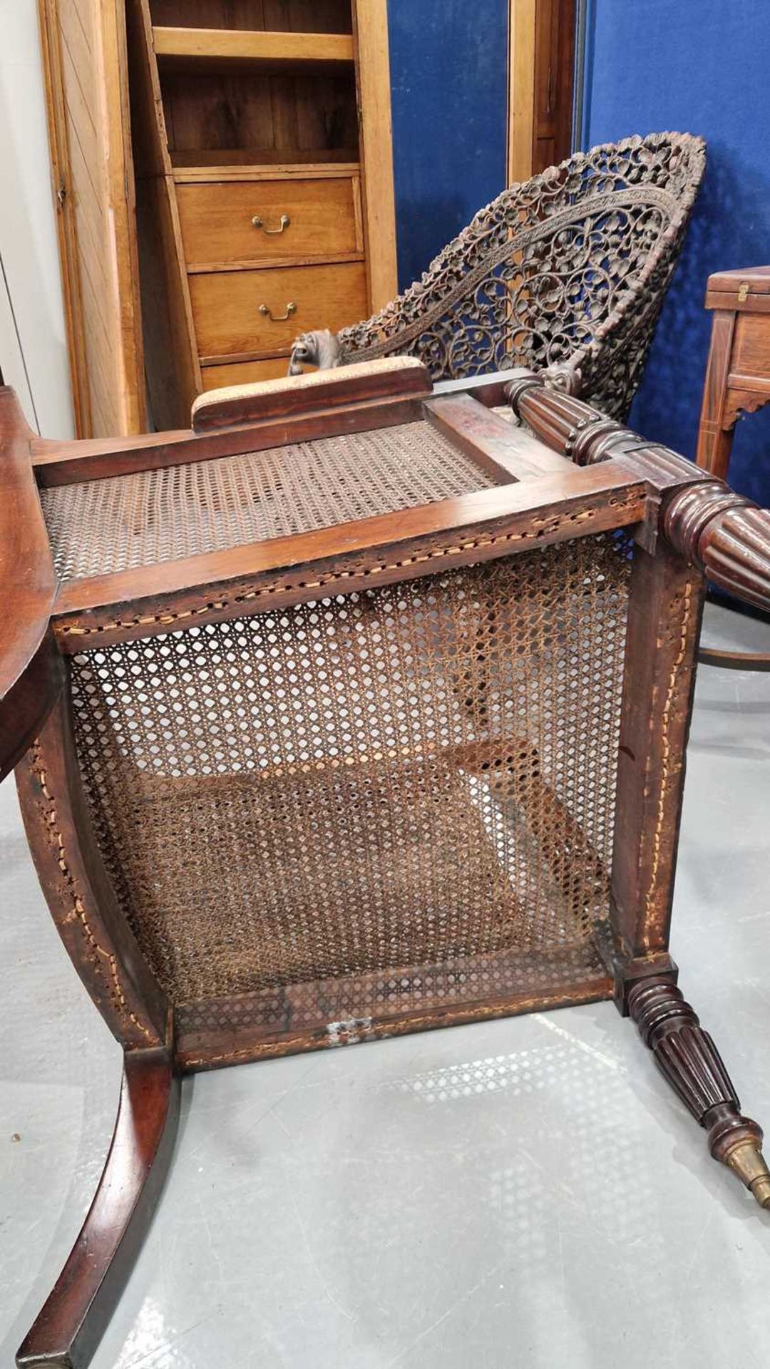 A William IV mahogany bergere library armchair, in the manner of Gillow of Lancaster with square spl - Image 14 of 18