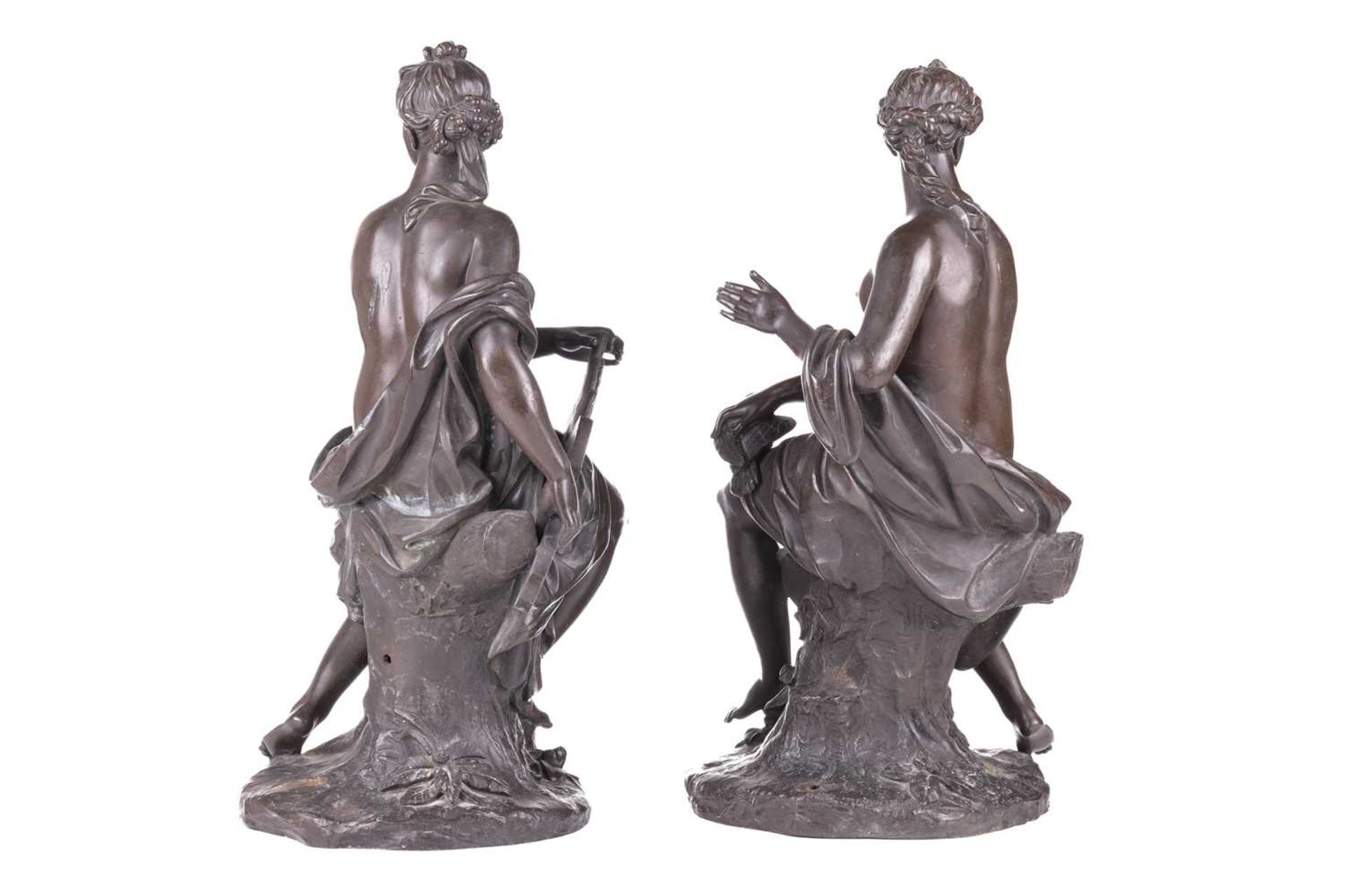 After Guillaume Coustou, a pair of seated Allegorical figures, one signed Coustou, bronze, 39 cm hig - Image 4 of 5