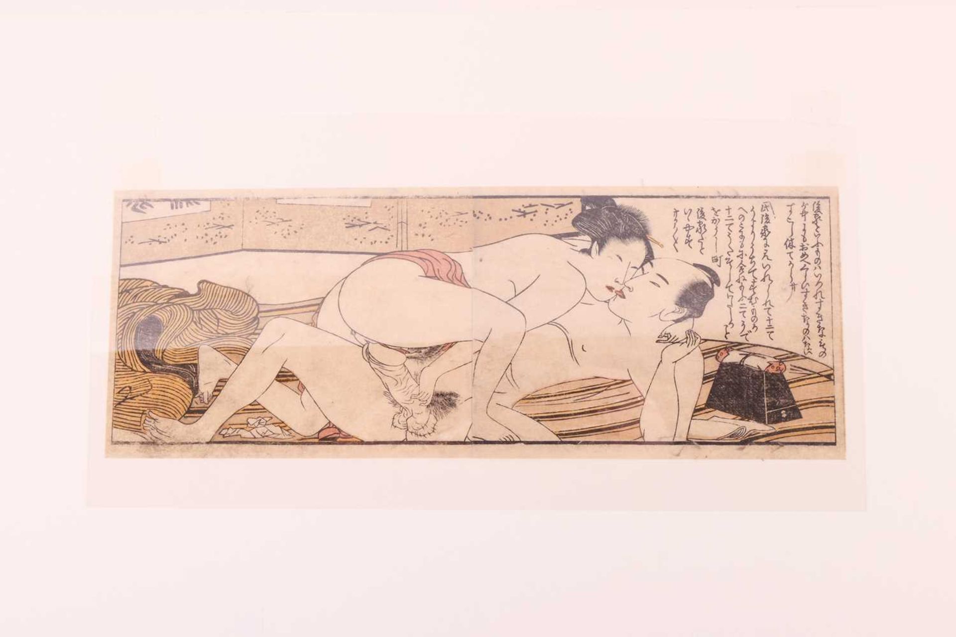 A small collection of Japanese Edo period erotic woodblock prints (Shunga) including Shuncho, Katsuk - Image 3 of 12