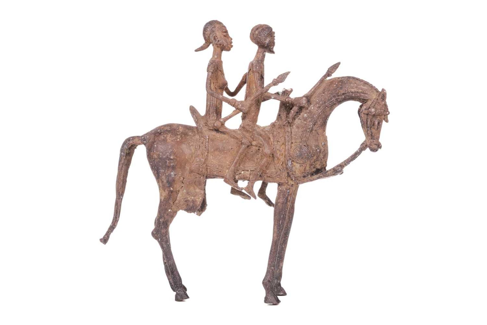 A Dogon copper horse, with two figures, 20th century, 29.5 cm x 31 cm. - Image 6 of 7