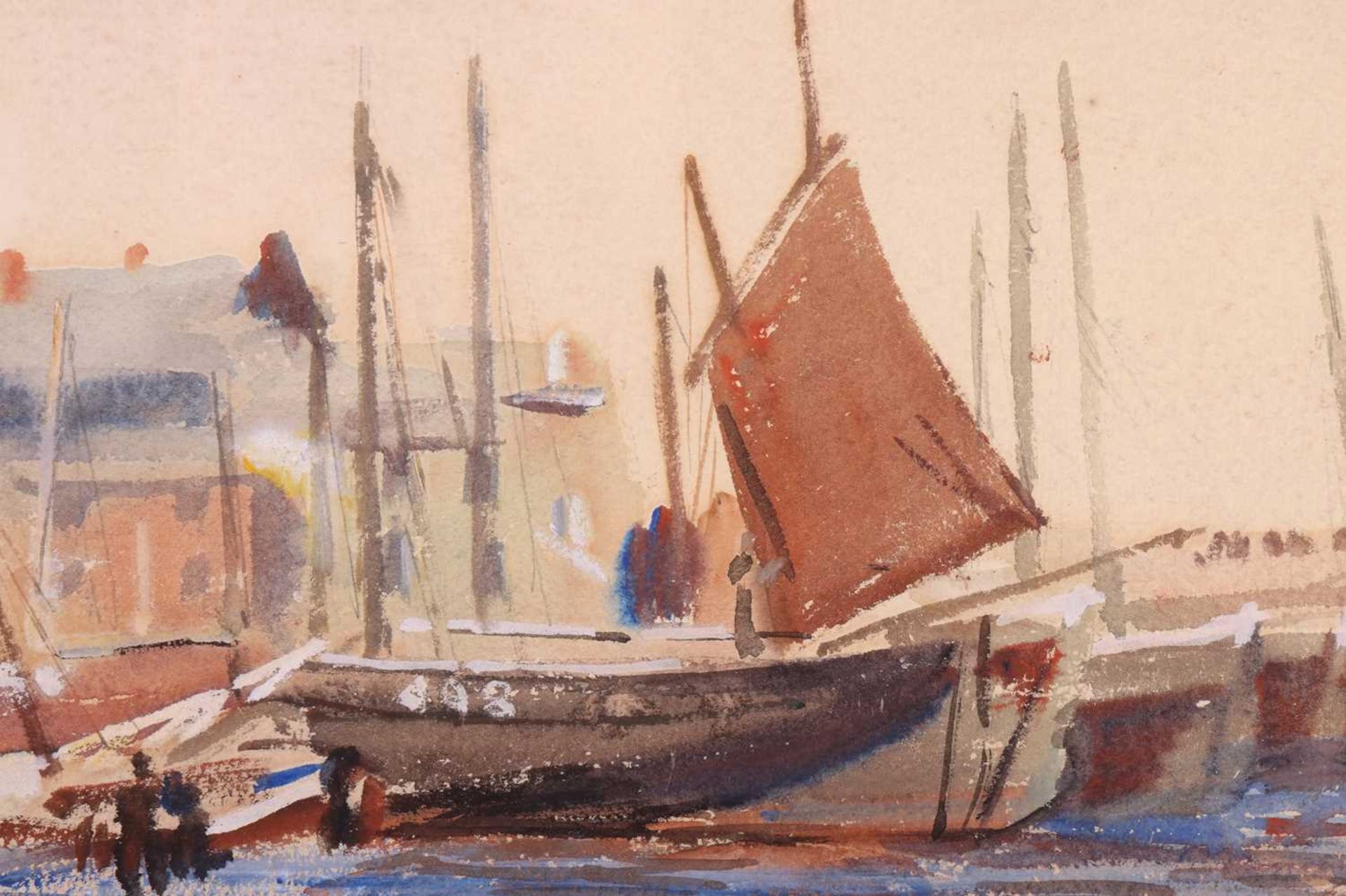 Dame Laura Knight (1877 - 1979), 'No. 1 Fishing Boats' - a harbour scene, signed Laura Knight in pen - Bild 4 aus 7