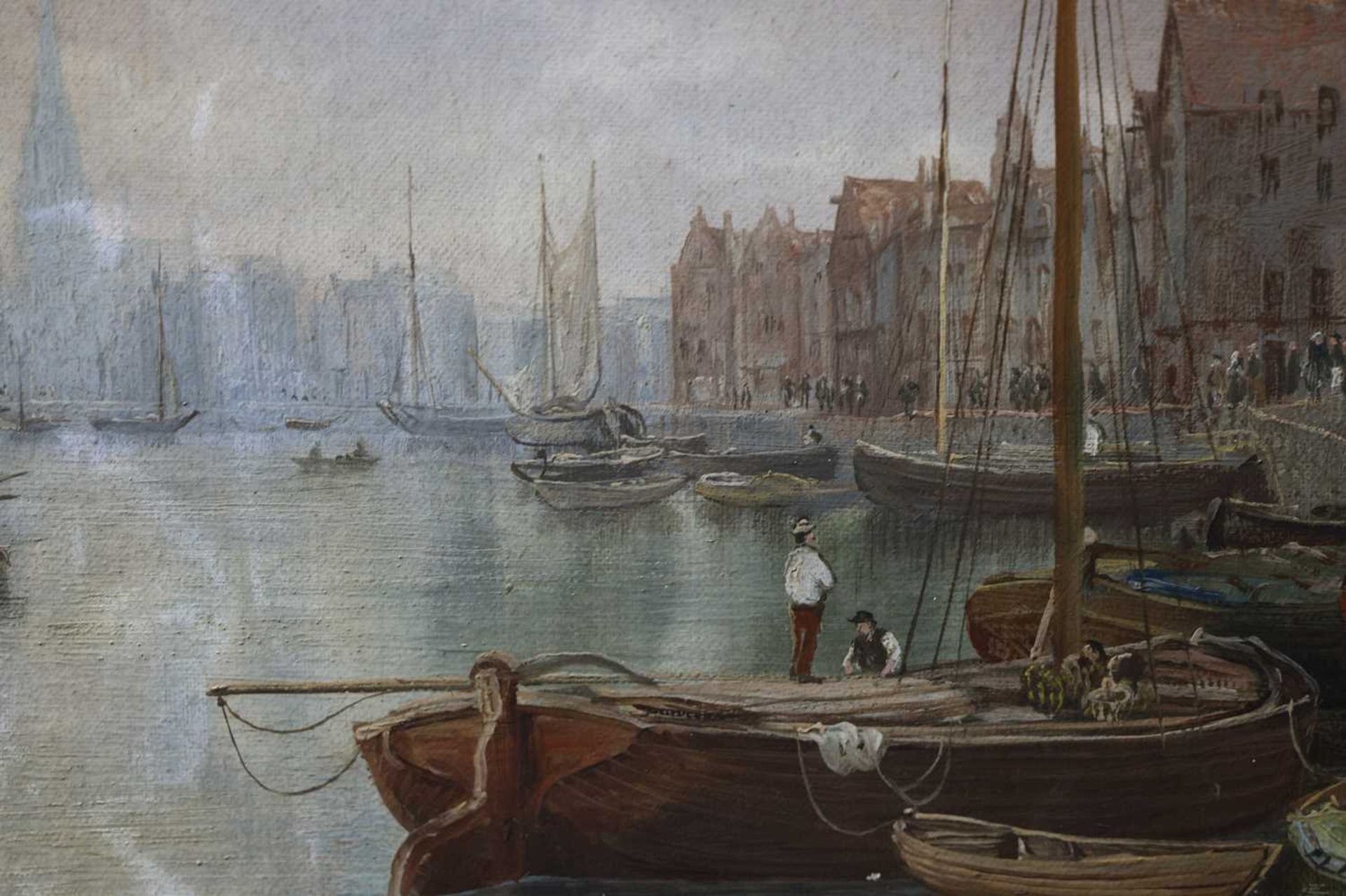 Attributed to William Howard (1879 - 1945) German, Vessels in a town harbour, unsigned, oil on canva - Image 4 of 8