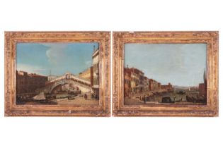 Venetian School (18th Century), A pair of Venetian landscapes: The Rialto Bridge from the south and 