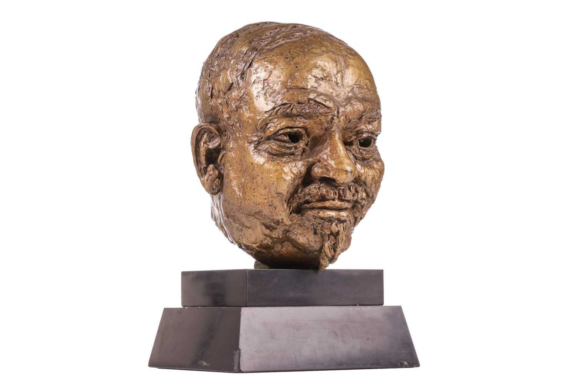 Sir Jacob Epstein (1880-1959), Head of Ivan Maisky, gold patina bronze, 26 cm high, on a slate base,