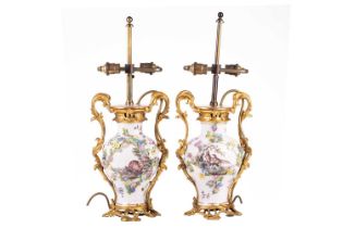 A pair of 18th-century style Meissen porcelain baluster vases, late 19th century each with ormolu