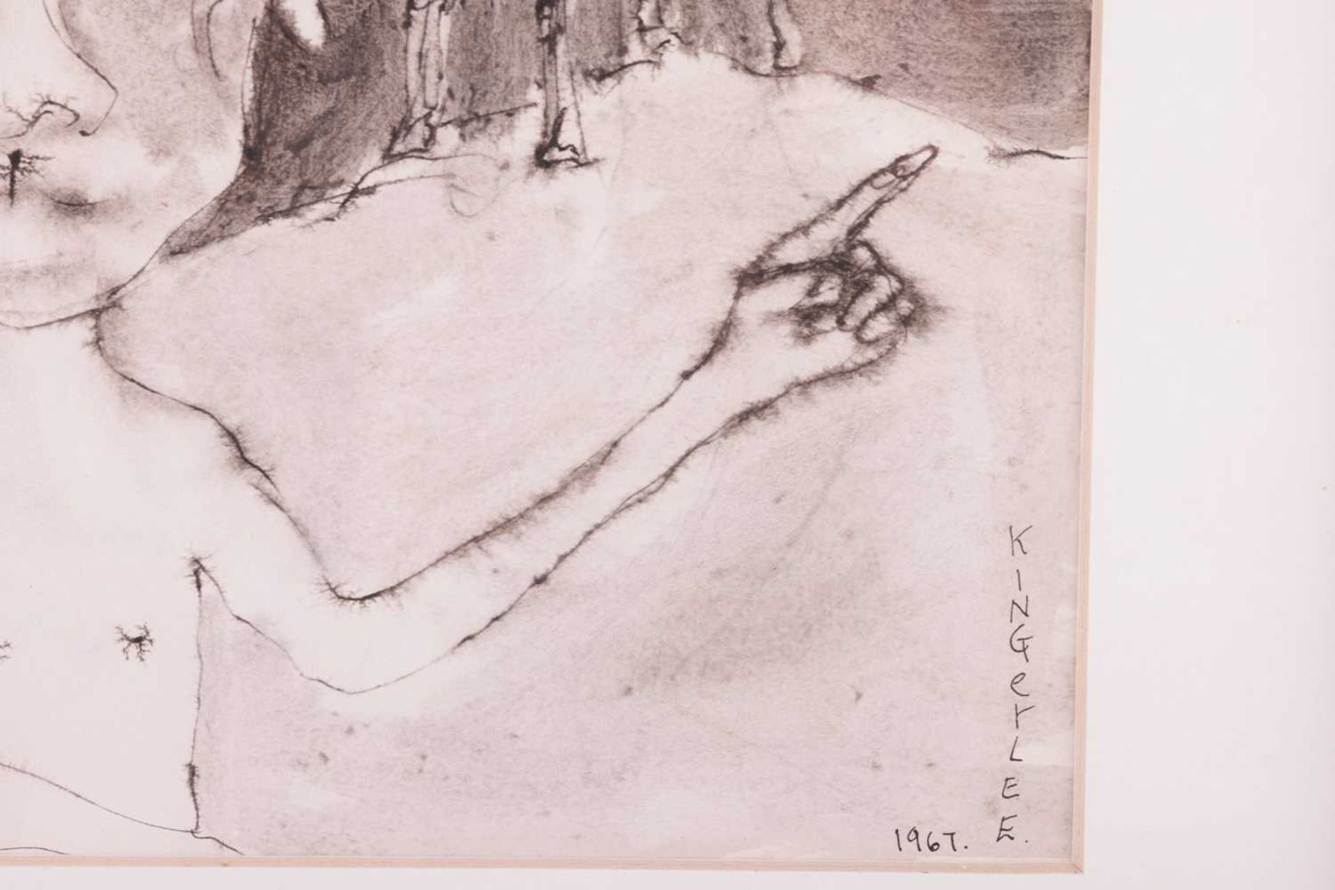 John Kingerlee (b 1936), Figure and dog in moonlight, signed 'Kingerlee 1967' (lower right), pen and - Image 3 of 8