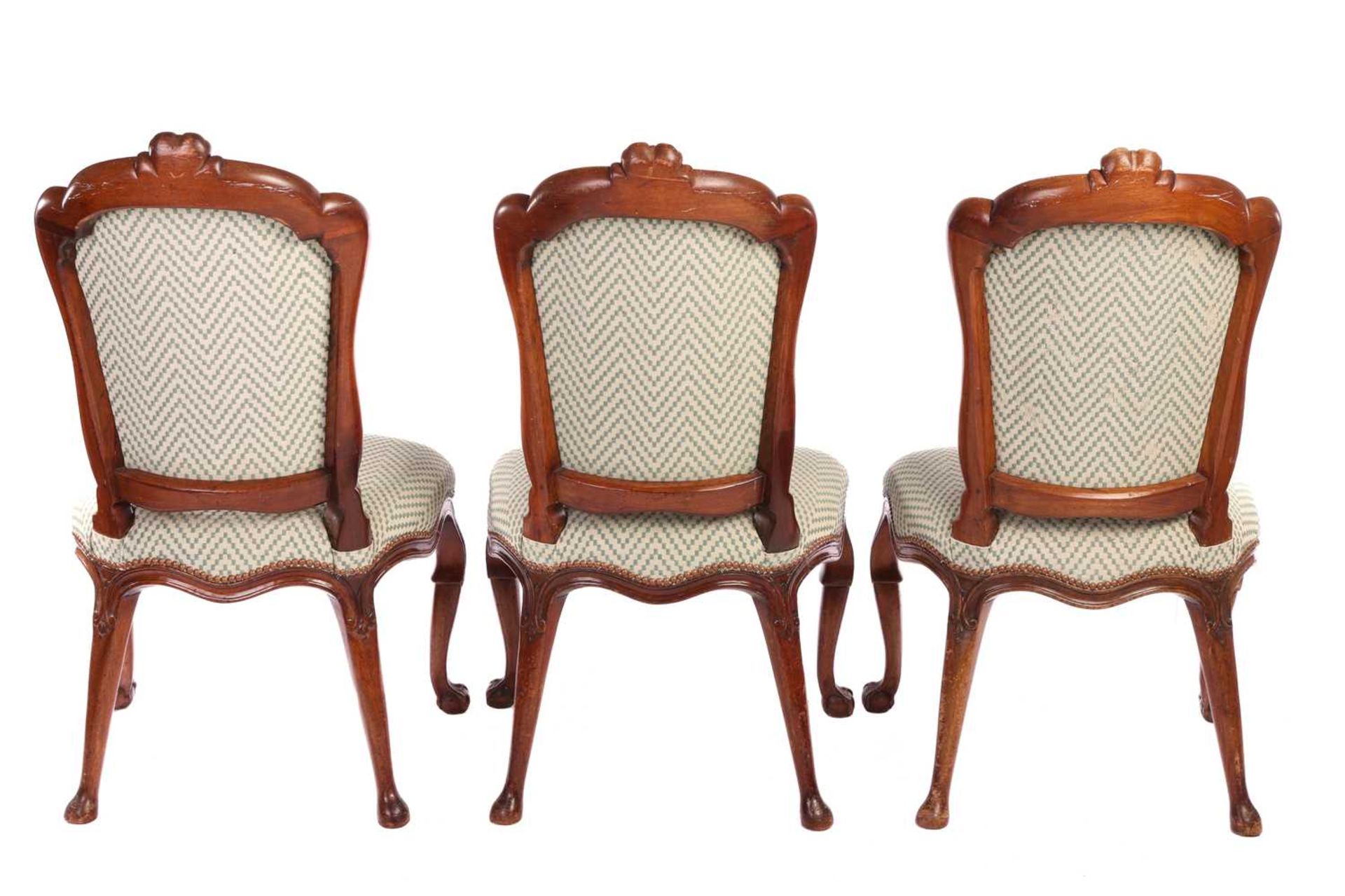 A set of seven George II style walnut cartouch backed dining chairs, possibly Irish C1900, the set c - Image 3 of 7