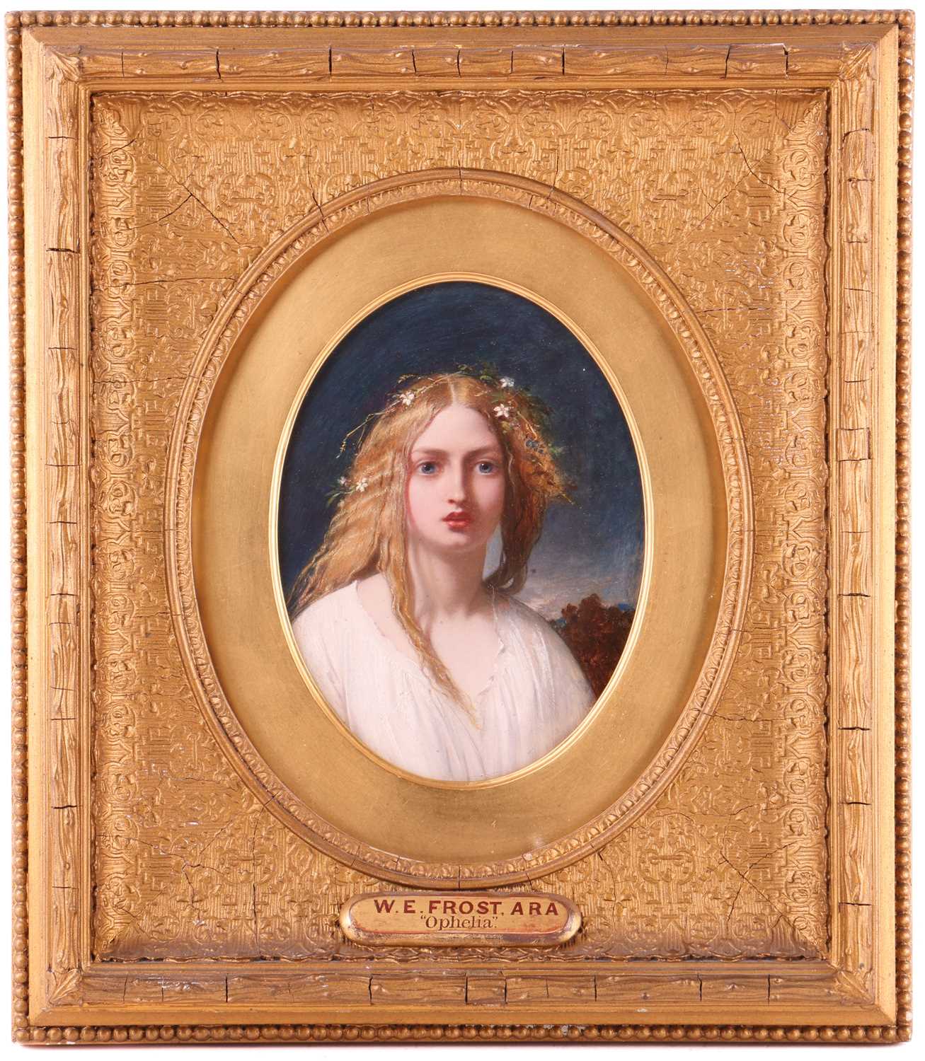 William Edward Frost (1810 - 1877), signed and dated 1853 verso, Ophelia, oil on panel, 20cm x 15cm, - Image 2 of 11
