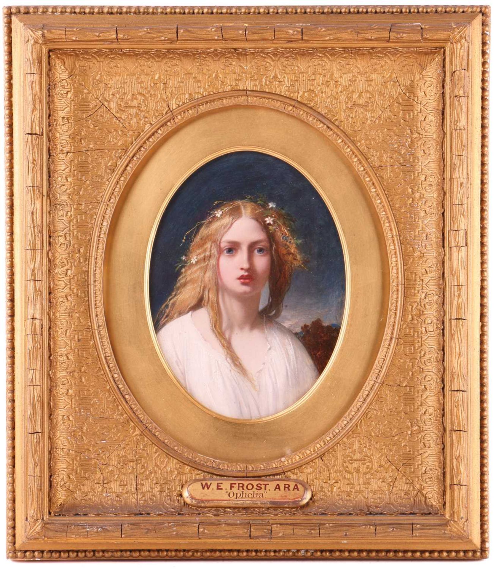 William Edward Frost (1810 - 1877), signed and dated 1853 verso, Ophelia, oil on panel, 20cm x 15cm, - Bild 2 aus 11