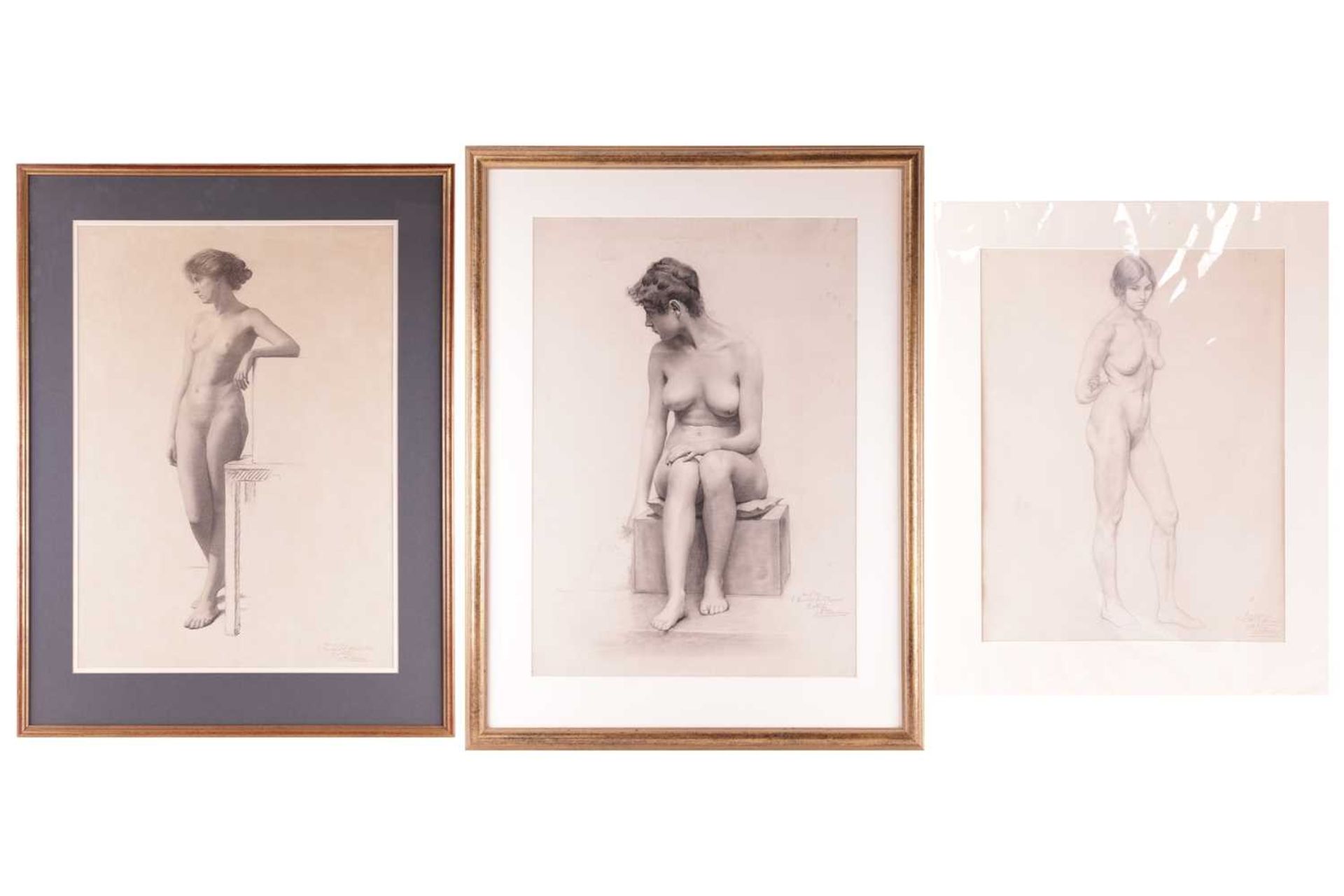 Gaynor Elizabeth Bury (1890 - 1975), Royal Academy Schools study of a standing female nude, inscribe