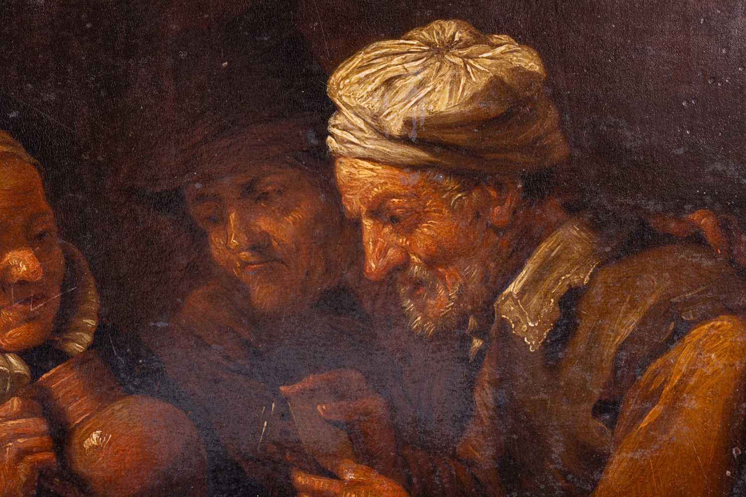 Manner of Joos Van Craesbeeck (Flanders, 1605 - 1660), Three figures playing cards, numbered 274, oi - Image 4 of 8