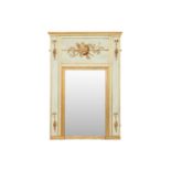 A Louis XVI-style ivory-painted trumeau mirror with gilt marshall trophy decoration to the frieze, f