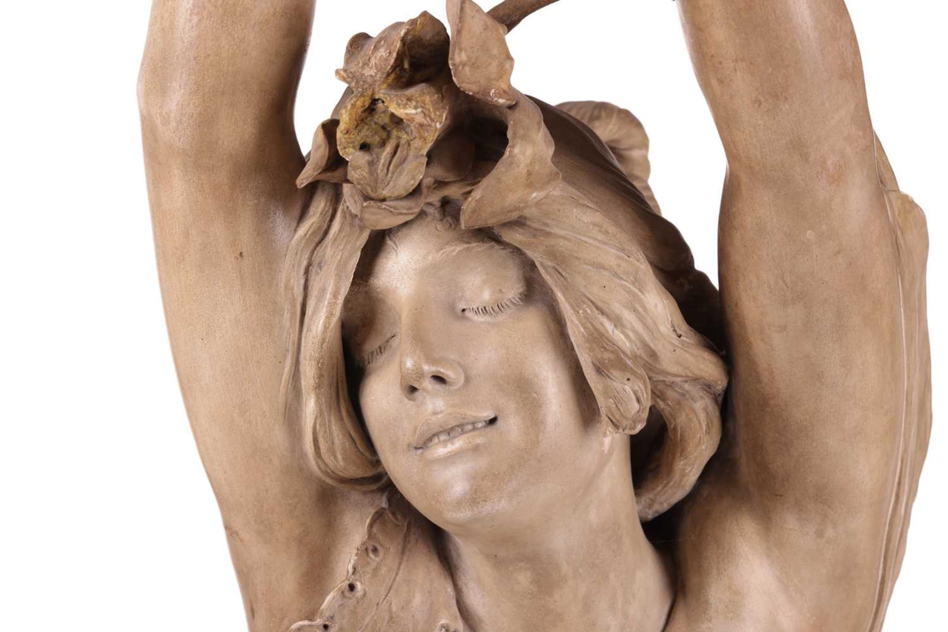 A large Art Nouveau earthenware figure, in the manner of Goldscheider, formed as a semi-nude female  - Image 2 of 9