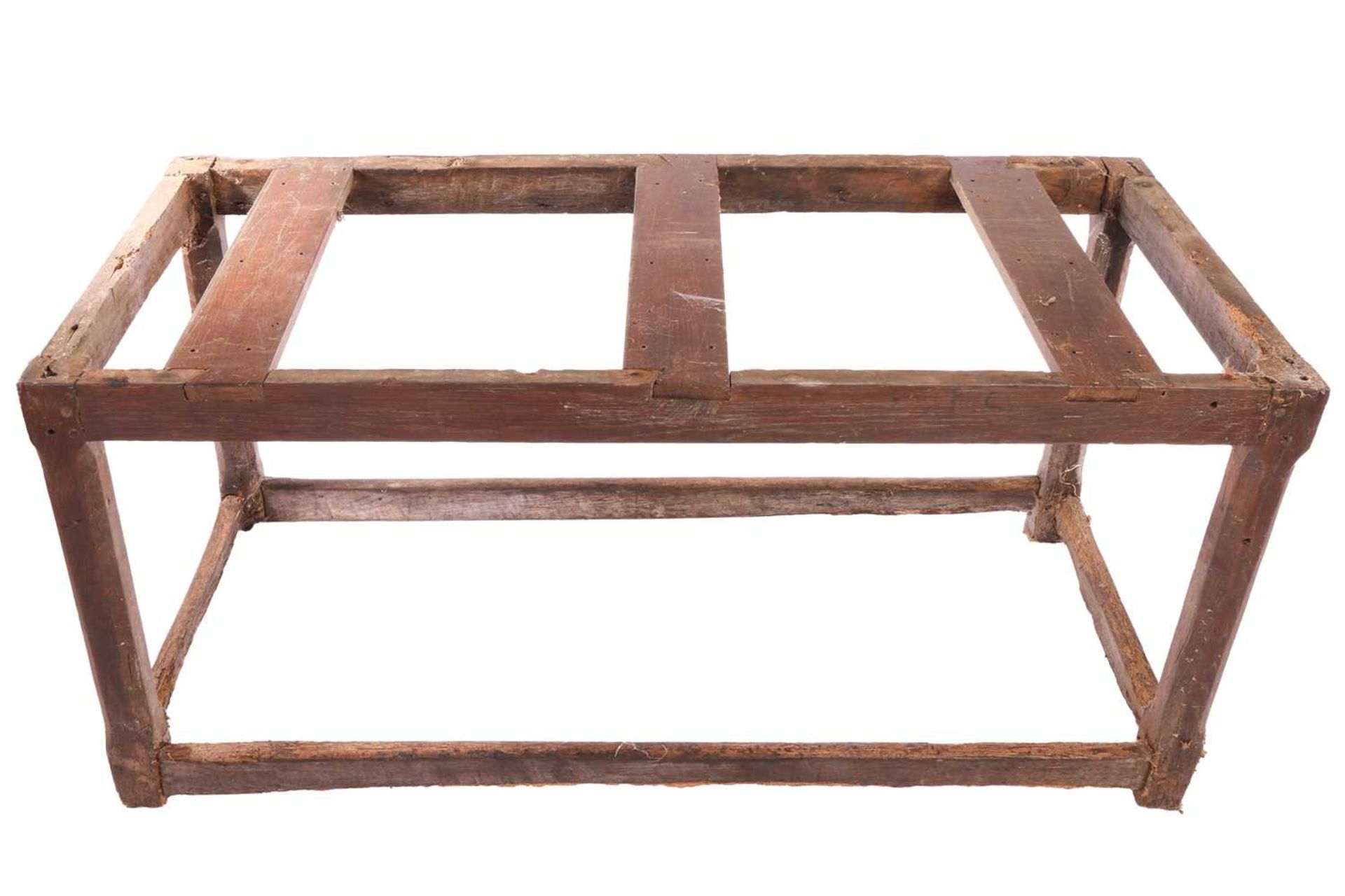 A rustic oak rectangular tavern table, 17th/18th century and later repairs, with a broad planked and - Bild 6 aus 6