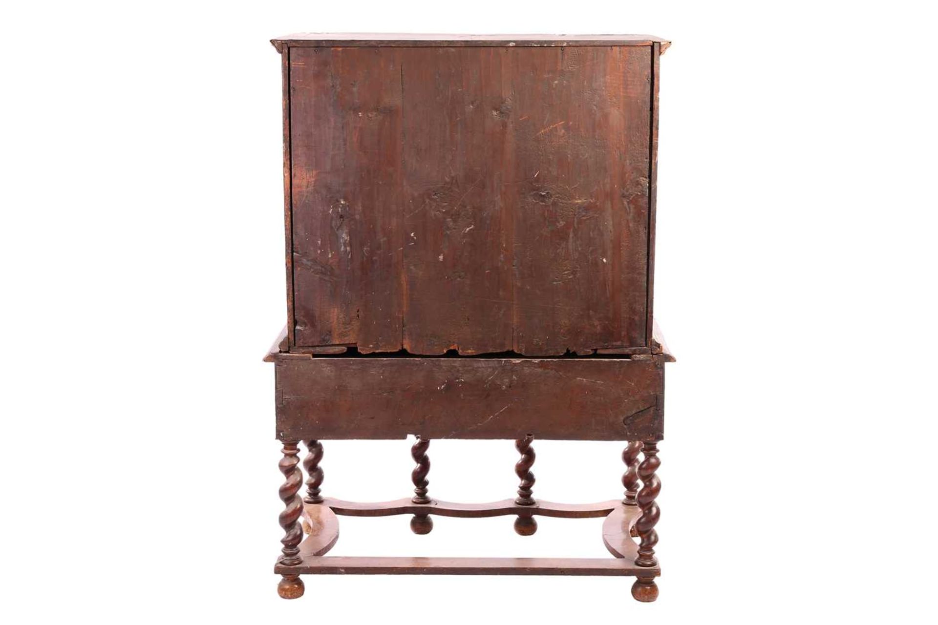 A 17th-century and later figured walnut chest on stand, the upper section with quarter veneered top  - Image 2 of 7