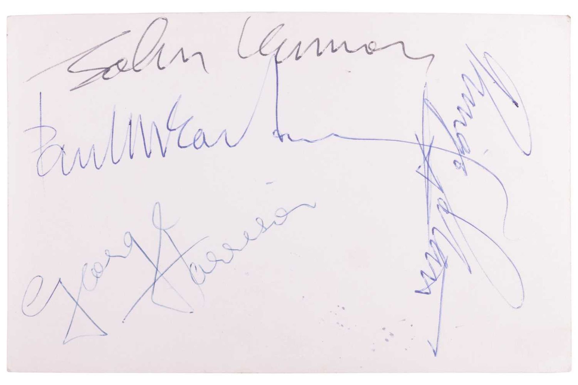 The Beatles: a black and white photographic postcard, signed verso by Paul McCartney, John Lennon, R - Bild 3 aus 7