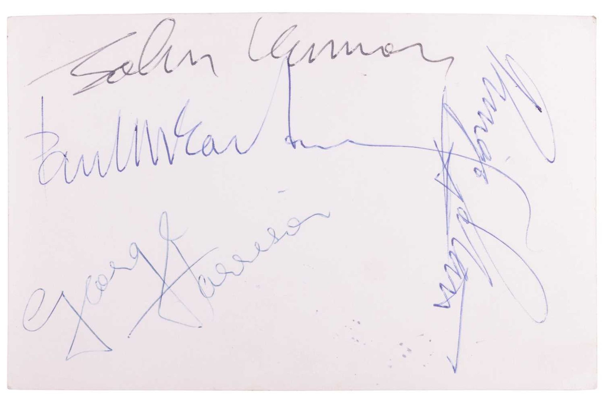 The Beatles: a black and white photographic postcard, signed verso by Paul McCartney, John Lennon, R - Image 3 of 7