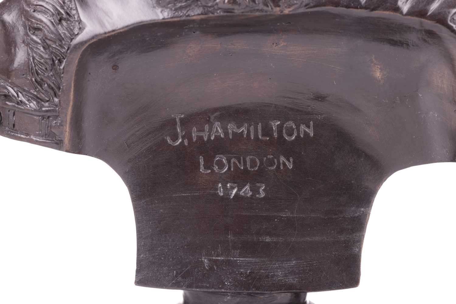 After John Michael Rysbrack, a bust of George II, signed 'J. Hamilton, London, 1743' verso, on a soc - Image 6 of 7