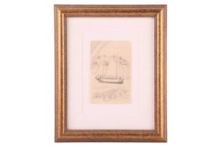 Ben Nicholson (1894-1982), Sailing boat through a window, Isle of Wight, unsigned, pencil on notepap