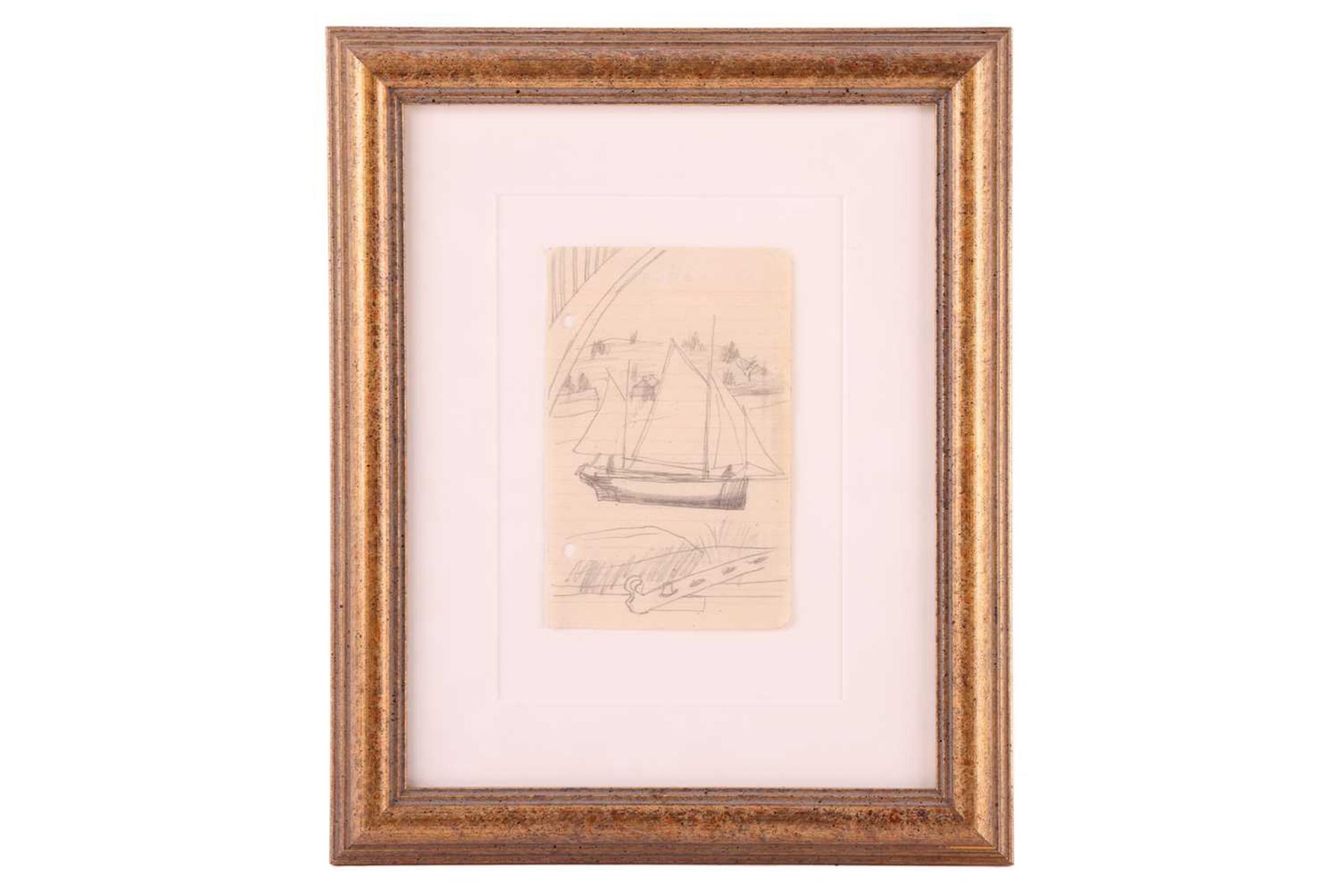 Ben Nicholson (1894-1982), Sailing boat through a window, Isle of Wight, unsigned, pencil on notepap