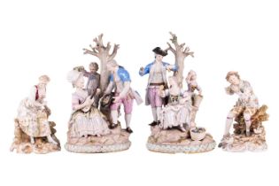 A 19th-century Meissen porcelain group after M. V Acier and J C Schonheit, one showing a lady strumm