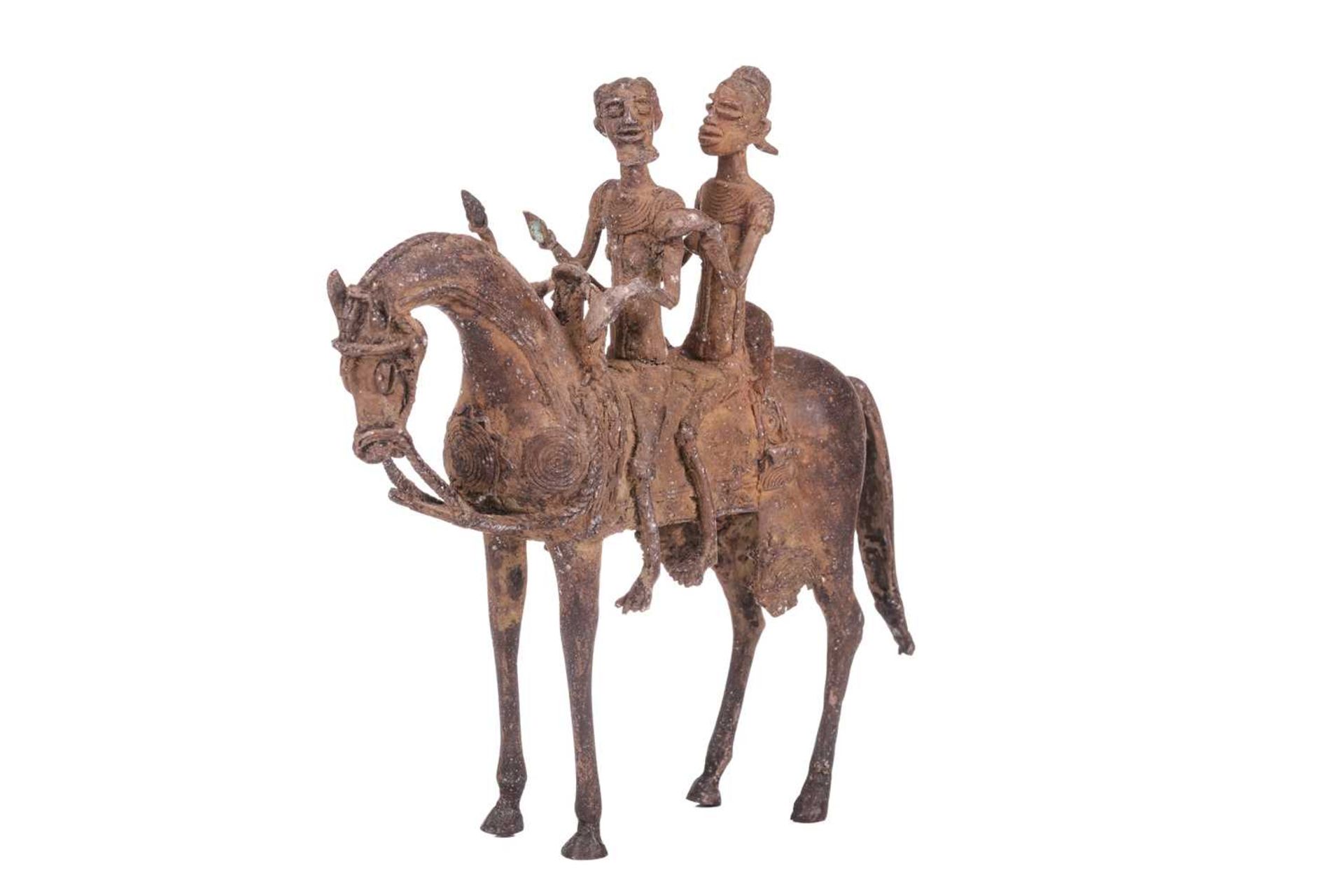 A Dogon copper horse, with two figures, 20th century, 29.5 cm x 31 cm. - Bild 5 aus 7