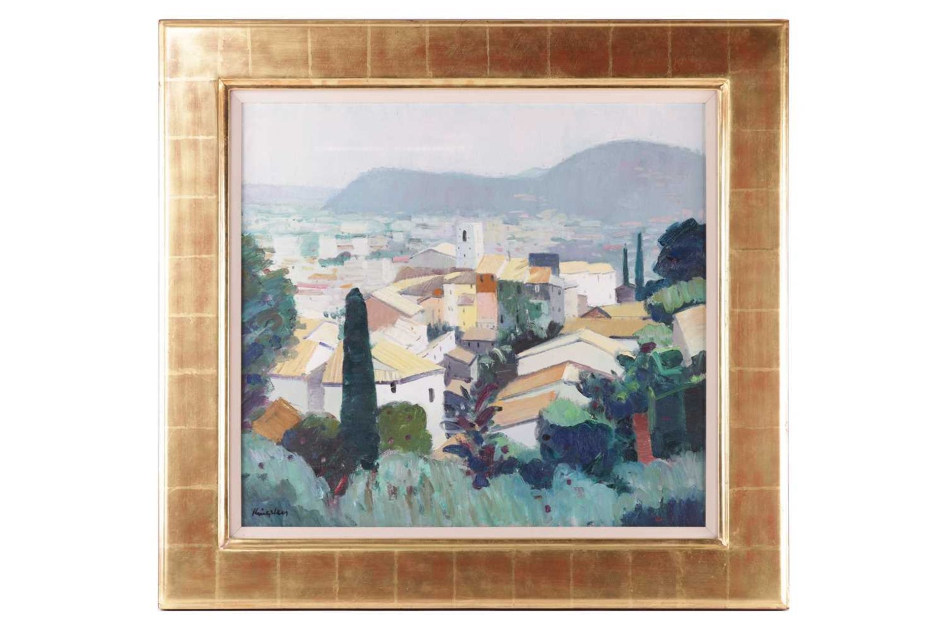 John Kingsley (b.1956), 'Dusk Hyères', signed 'Kingsley' (lower left), artist's label verso, oil on 