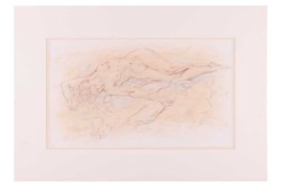 Attributed to Franco Matania (Italian, 1922 - 2006), recumbent female nude, unsigned, pencil and