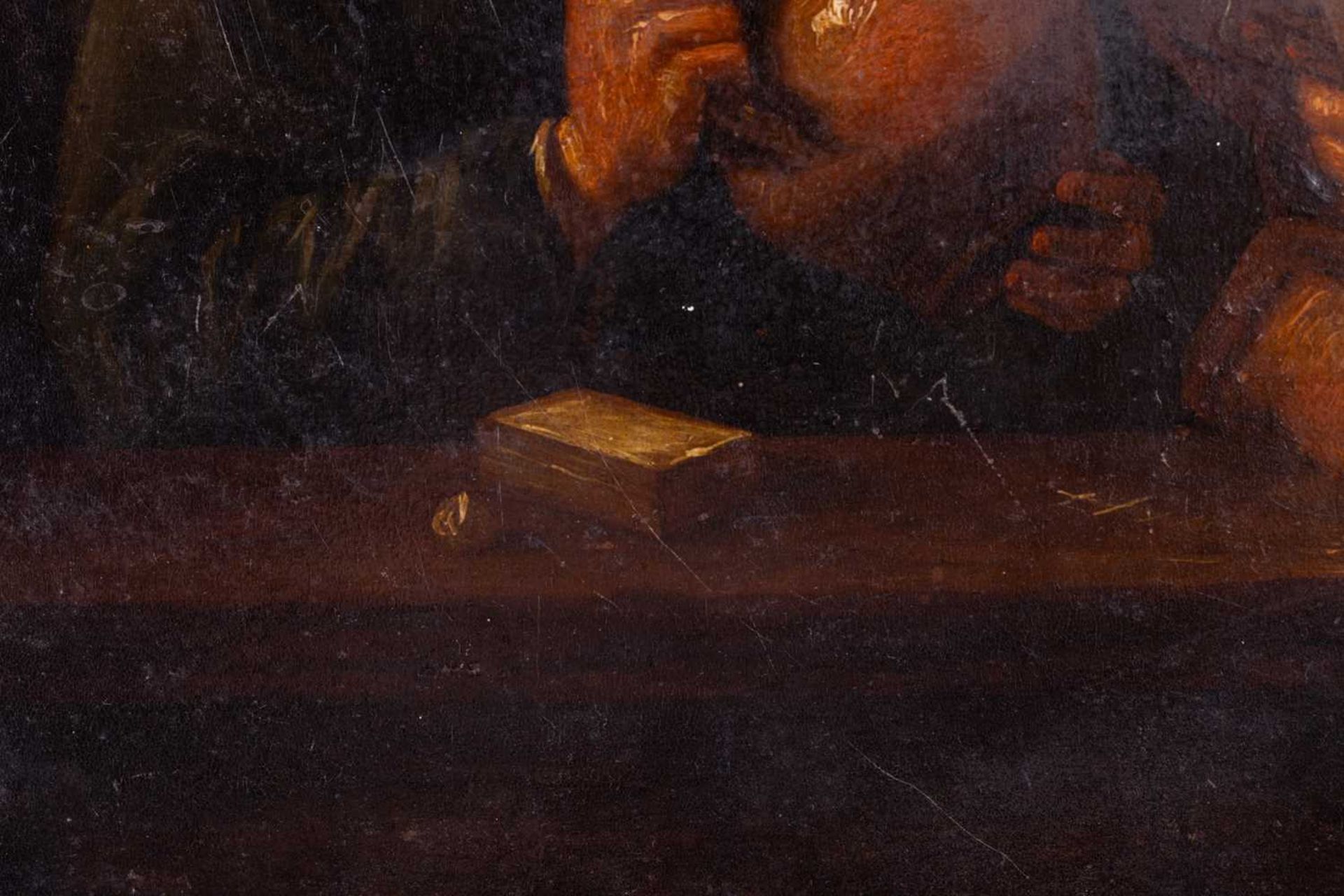 Manner of Joos Van Craesbeeck (Flanders, 1605 - 1660), Three figures playing cards, numbered 274, oi - Image 5 of 8