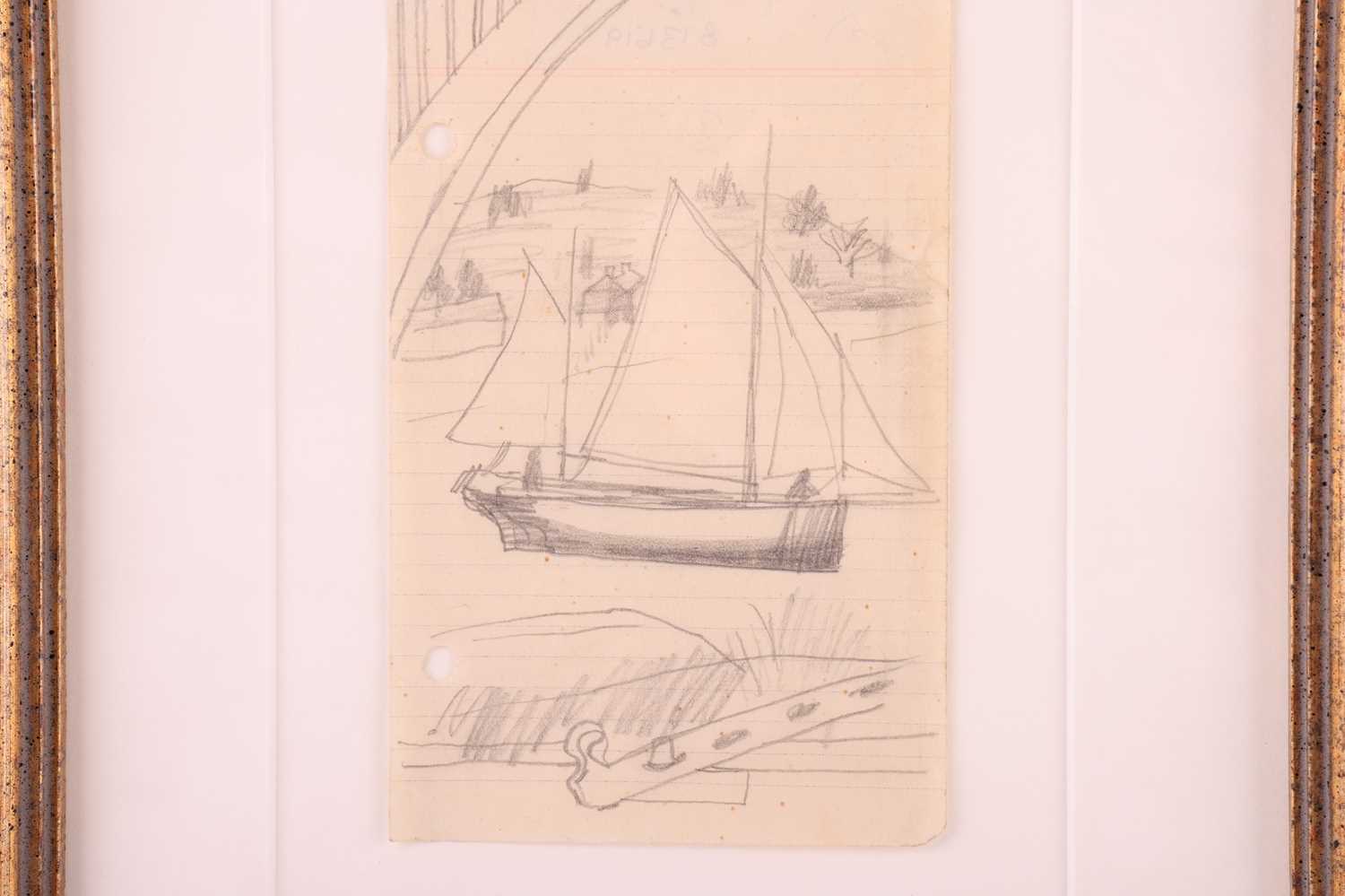 Ben Nicholson (1894-1982), Sailing boat through a window, Isle of Wight, unsigned, pencil on notepap - Image 2 of 6
