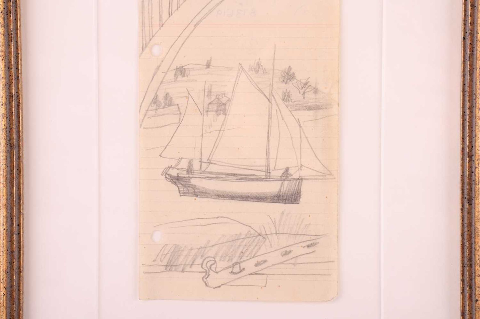 Ben Nicholson (1894-1982), Sailing boat through a window, Isle of Wight, unsigned, pencil on notepap - Bild 2 aus 6