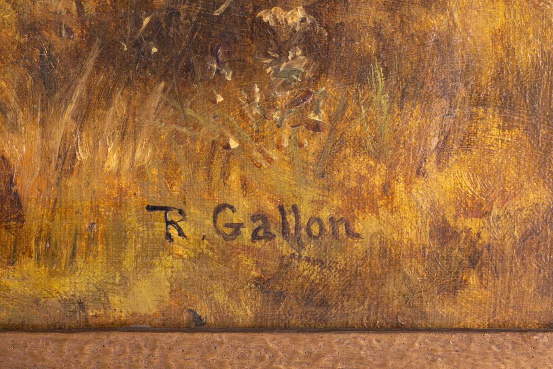 R. Gallon (1845 - 1925), Landscape with a small farmhouse, signed 'R Gallon' (lower right), oil on c - Bild 8 aus 12