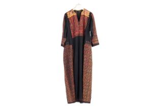 A Palestinian/Jordanian (?) lady's Thobe dress, with satin embellished shoulders and panels of