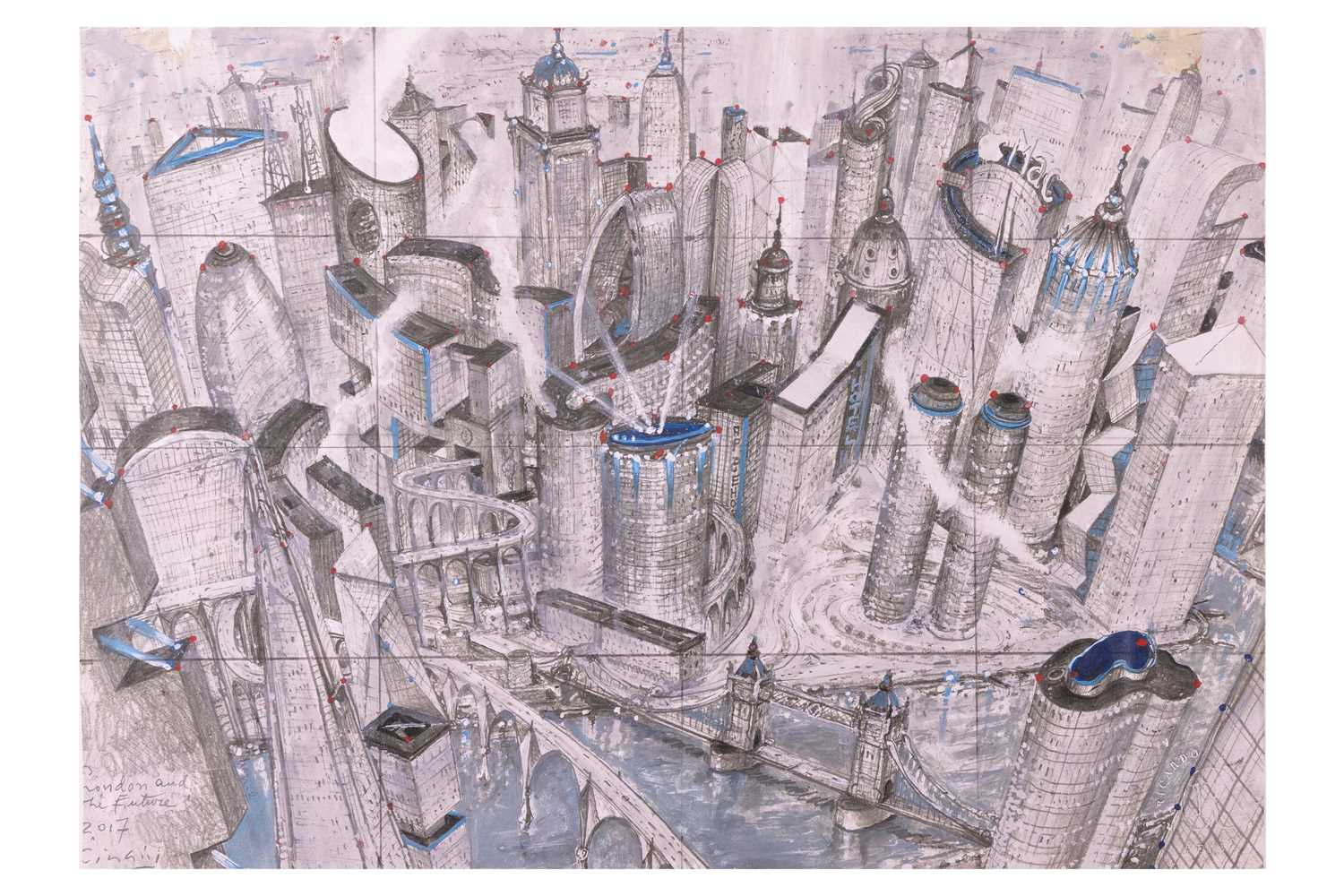 Ricardo Cinalli (Argentine b.1948), 'London and the Future, titled, signed 'Cinalli' and dated 2017 