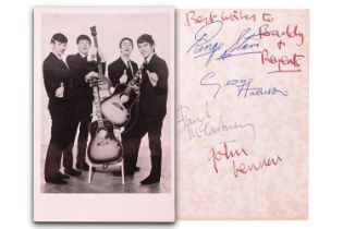 The Beatles: an original black and white signed postcard, early 1960s, with dedication verso in John