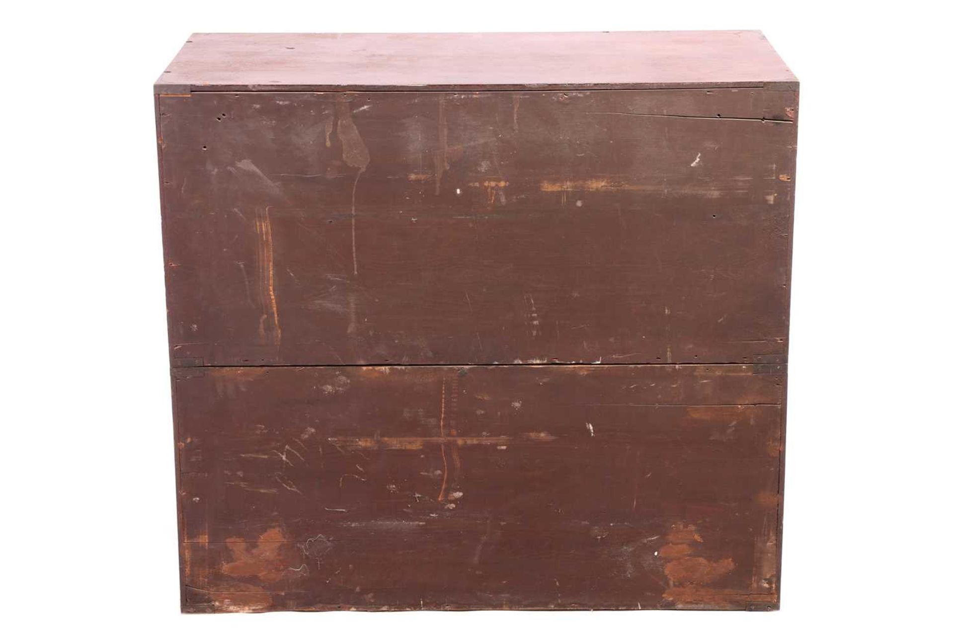 A late Victorian teakwood two-section campaign chest of two short over three long drawers, with sunk - Bild 2 aus 5
