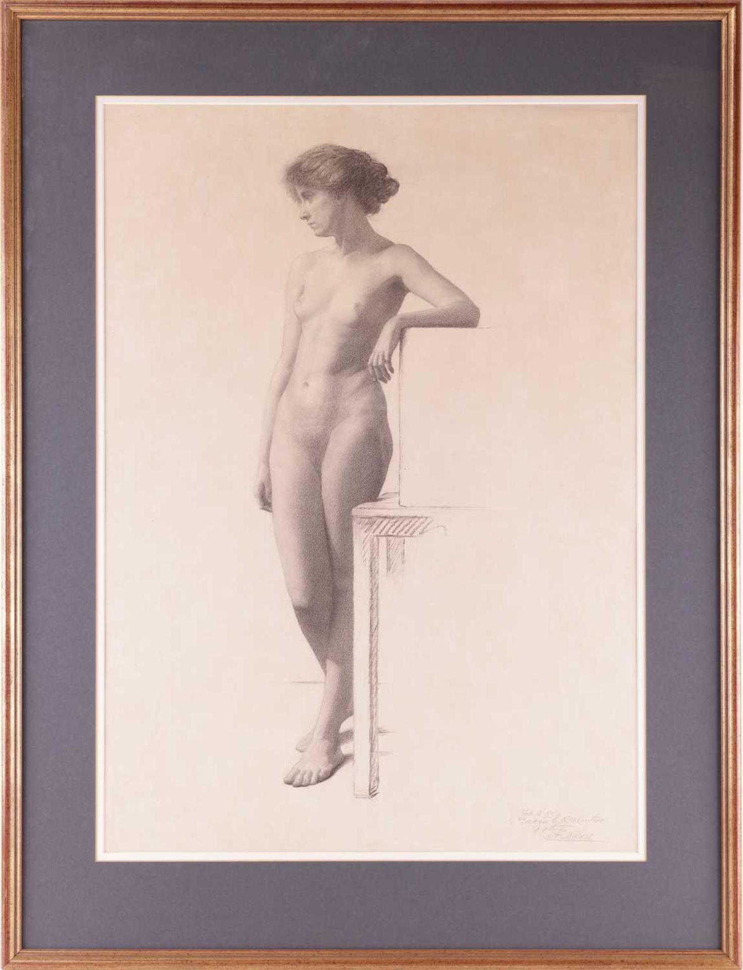 Gaynor Elizabeth Bury (1890 - 1975), Royal Academy Schools study of a standing female nude, inscribe - Image 6 of 17