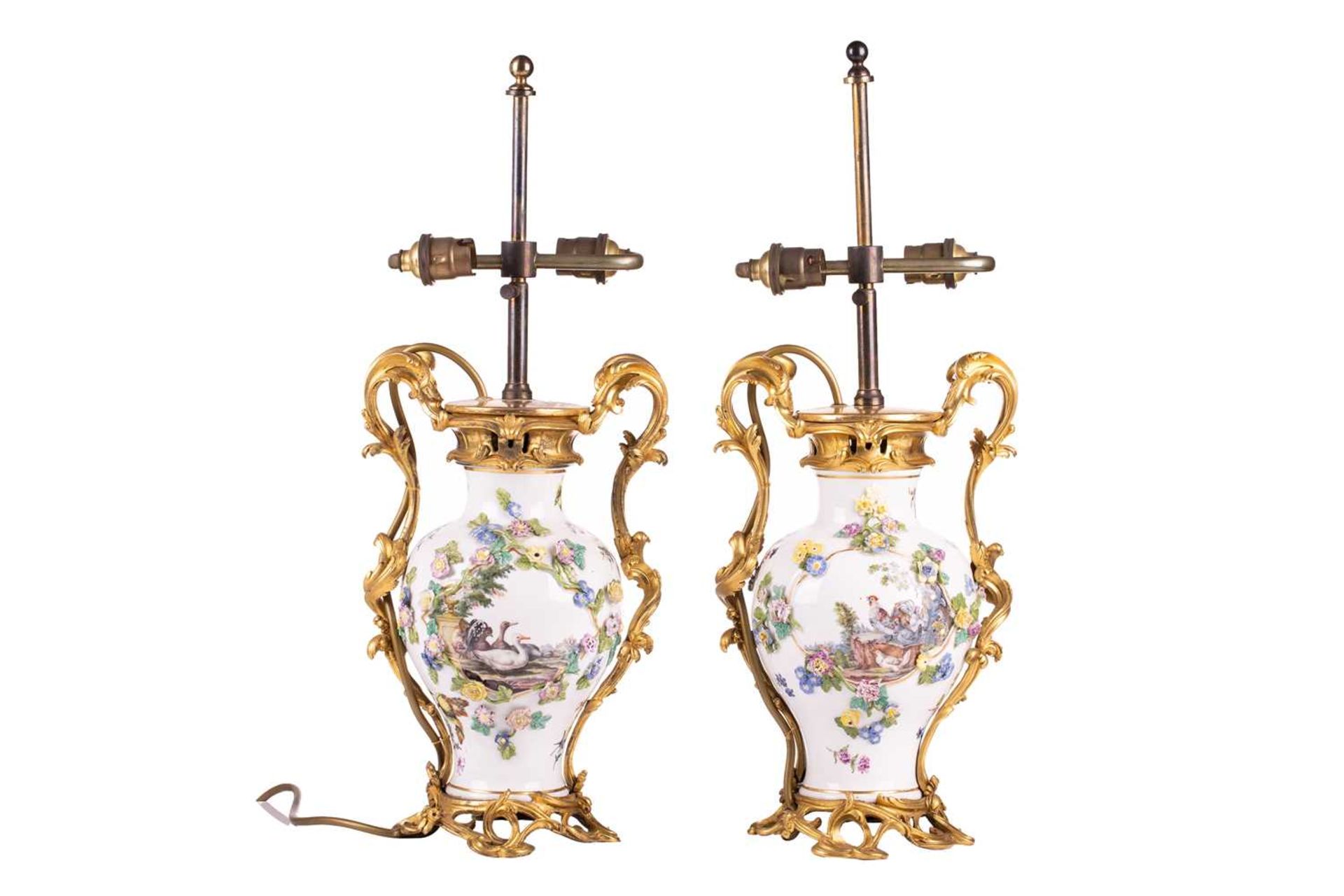 A pair of 18th-century style Meissen porcelain baluster vases, late 19th century each with ormolu mo - Image 2 of 23