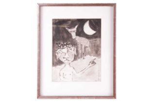 John Kingerlee (b 1936), Figure and dog in moonlight, signed 'Kingerlee 1967' (lower right), pen and