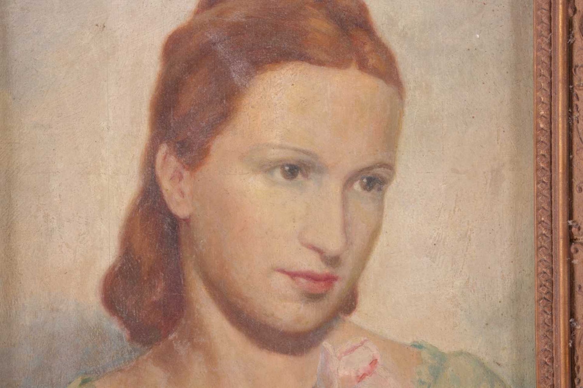 L. Palotty (Italian, 20th century), Portrait of a lady holding roses, signed 'L. Palotty Forli' (low - Bild 8 aus 10