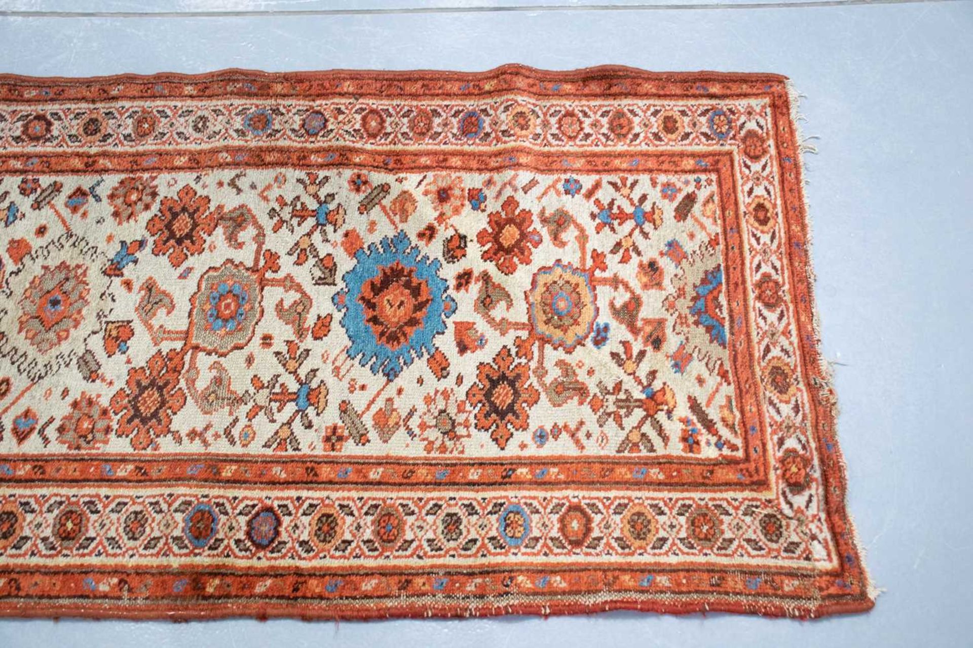 An "Old Country House" ivory ground Malayer runner with large flower heads, within a tiled border, r - Image 2 of 3