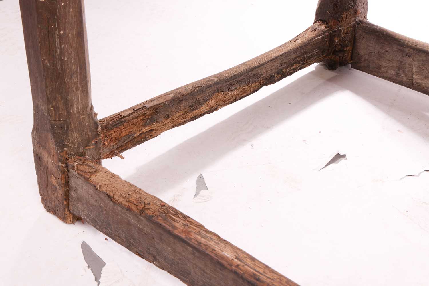 A rustic oak rectangular tavern table, 17th/18th century and later repairs, with a broad planked and - Image 5 of 6