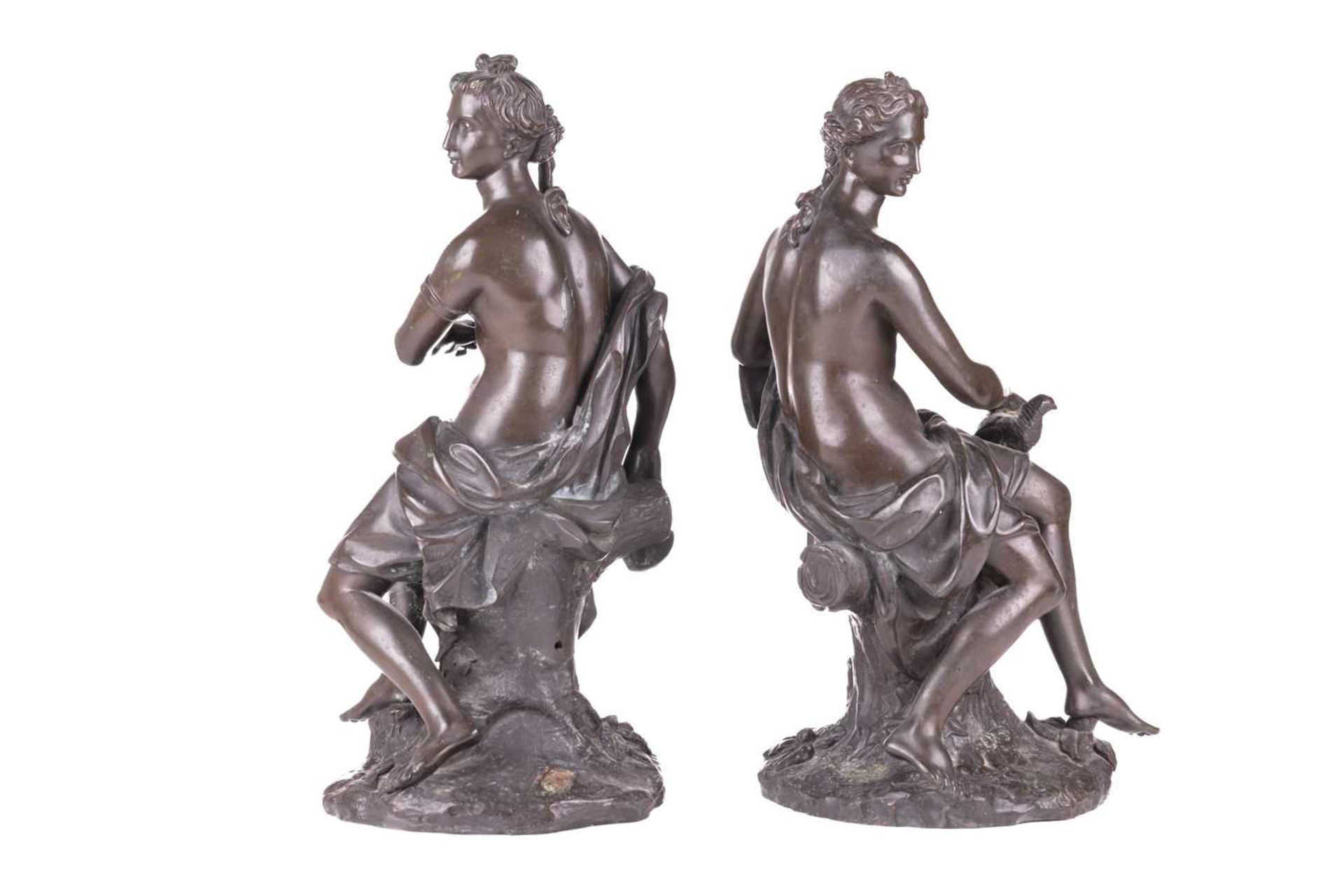 After Guillaume Coustou, a pair of seated Allegorical figures, one signed Coustou, bronze, 39 cm hig - Image 2 of 5