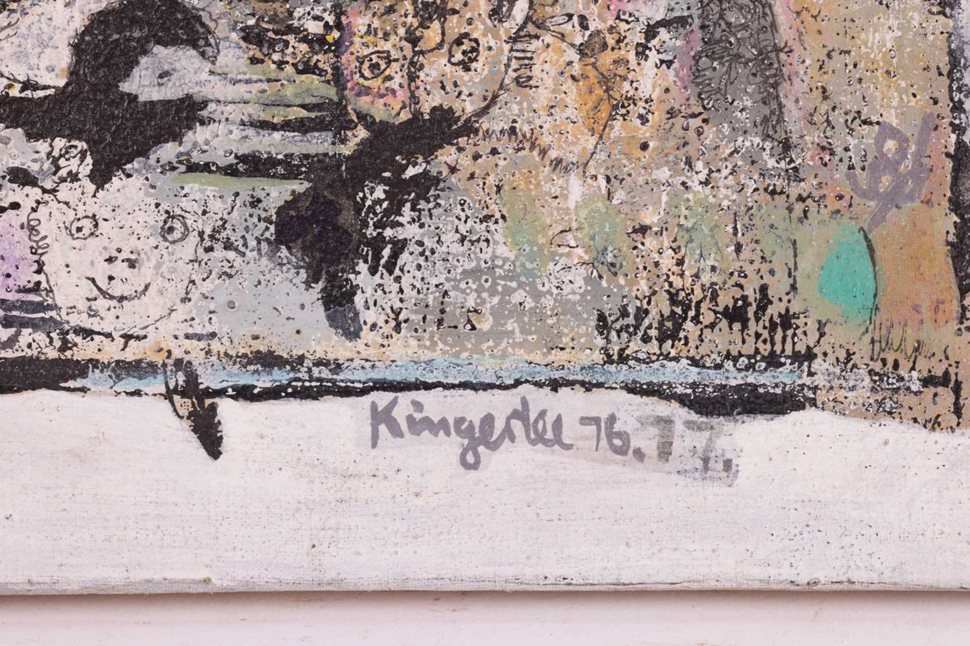 John Kingerlee (b. 1936), Abstract landscape with figures and serpent, signed 'Kingerlee 76.77' (low - Image 2 of 11