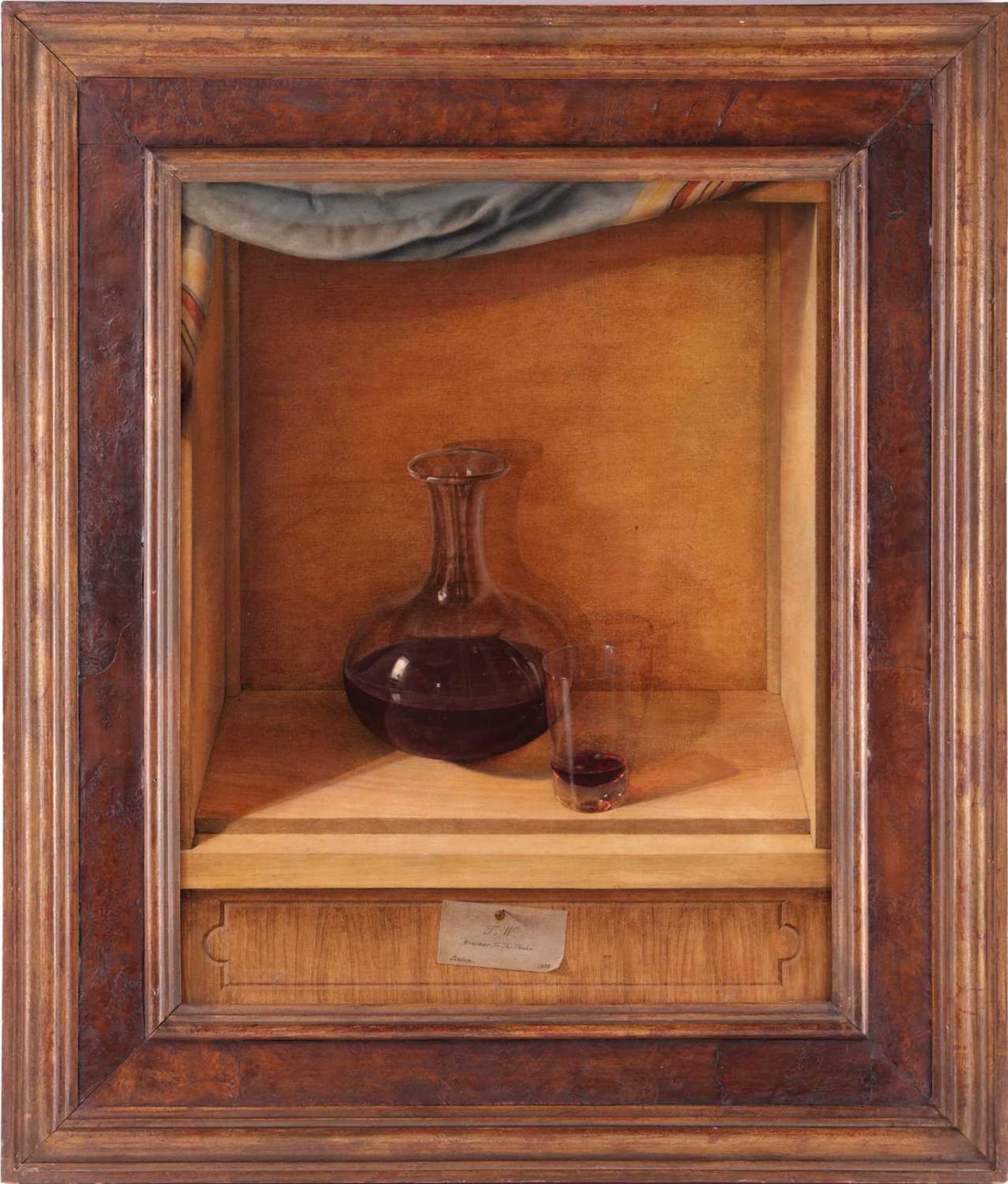 T.W. (English School, 20th century), Still life of a flask of red wine and glass, inscribed below 'T - Bild 2 aus 8