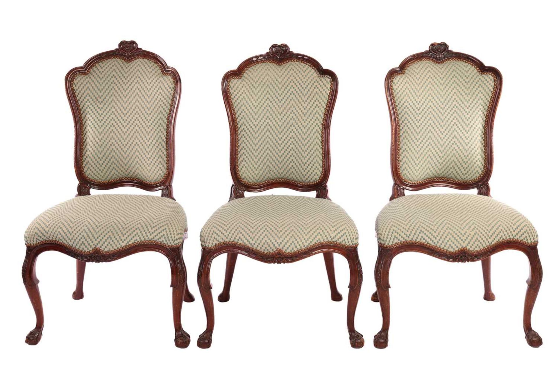 A set of seven George II style walnut cartouch backed dining chairs, possibly Irish C1900, the set c - Image 2 of 7