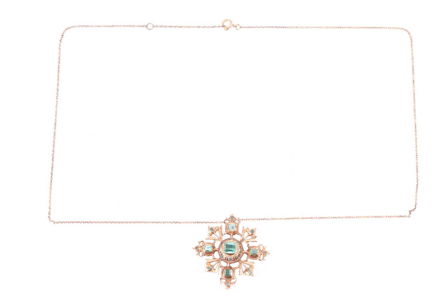 An 18th century Iberian emerald pendant, designed as a cross set with table-cut emeralds, the centra - Image 3 of 4