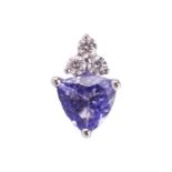 A tanzanite and diamond-set pendant, featuring a trilliant-cut tanzanite, with an estimated carat we