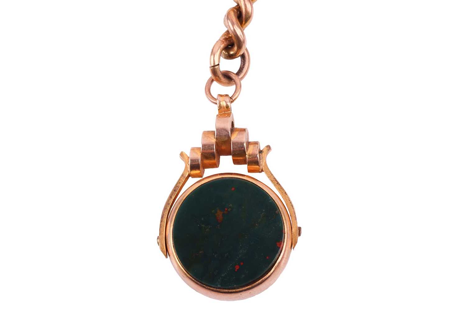 A 9ct gold Albert chain and bloodstone swivel fob, comprising a series of curb links terminated with - Image 3 of 3